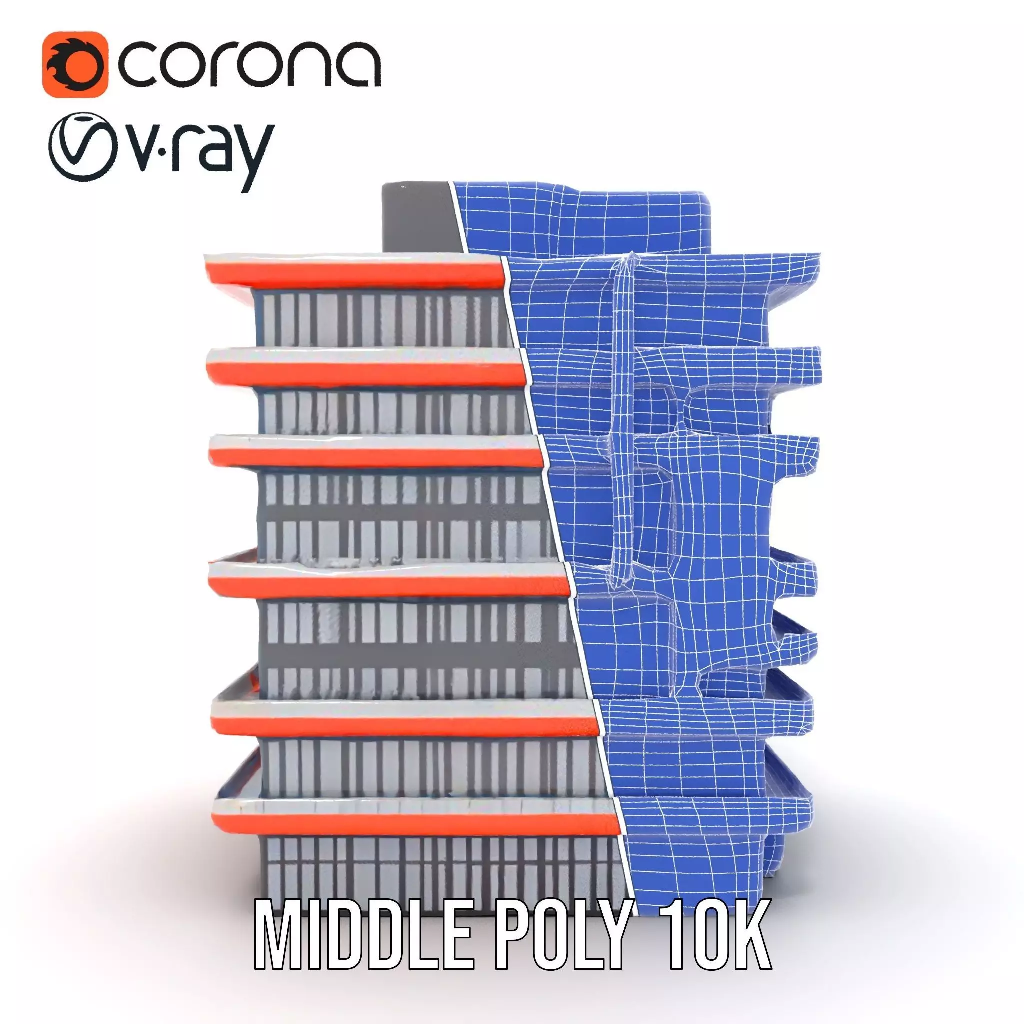 Modern Orange Building model pack Low-poly 3D model_29