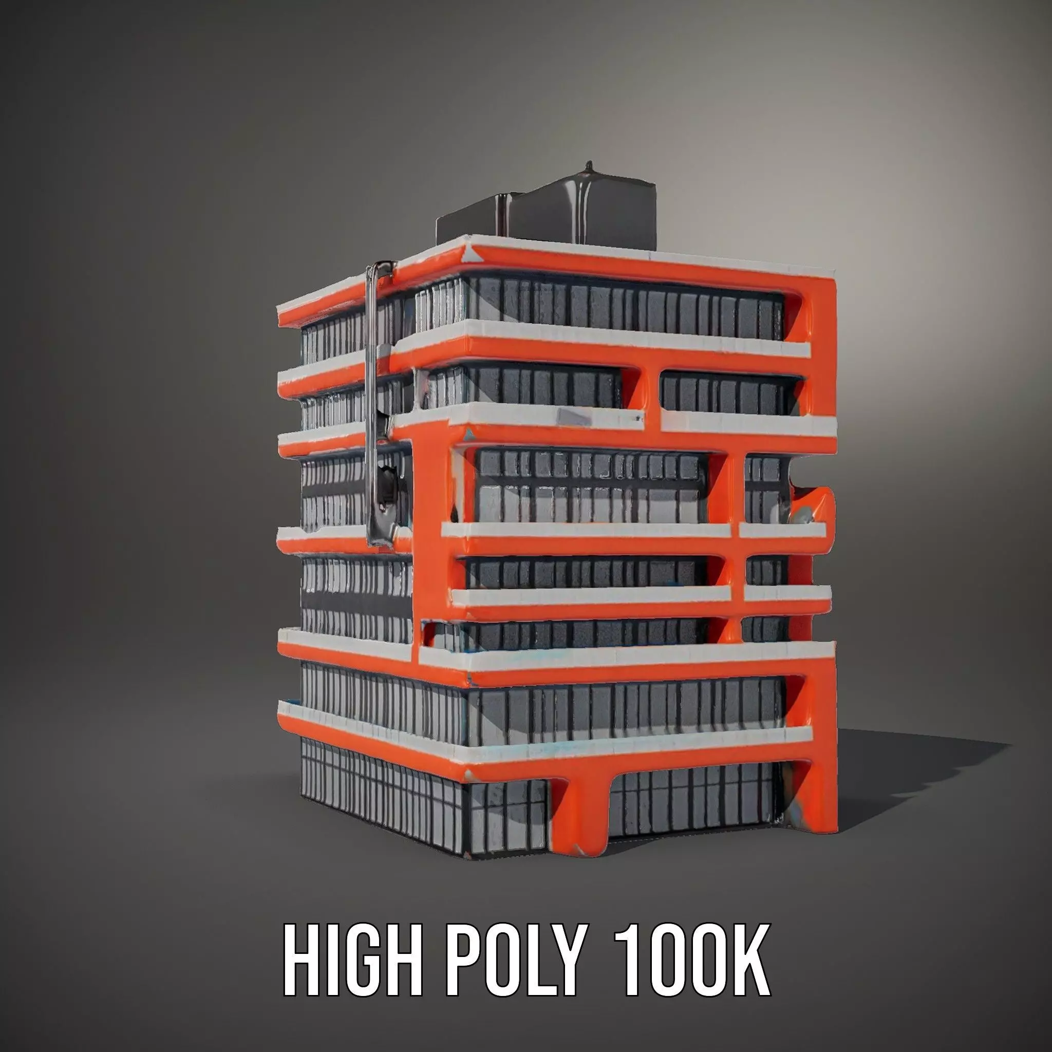 Modern Orange Building model pack Low-poly 3D model_10