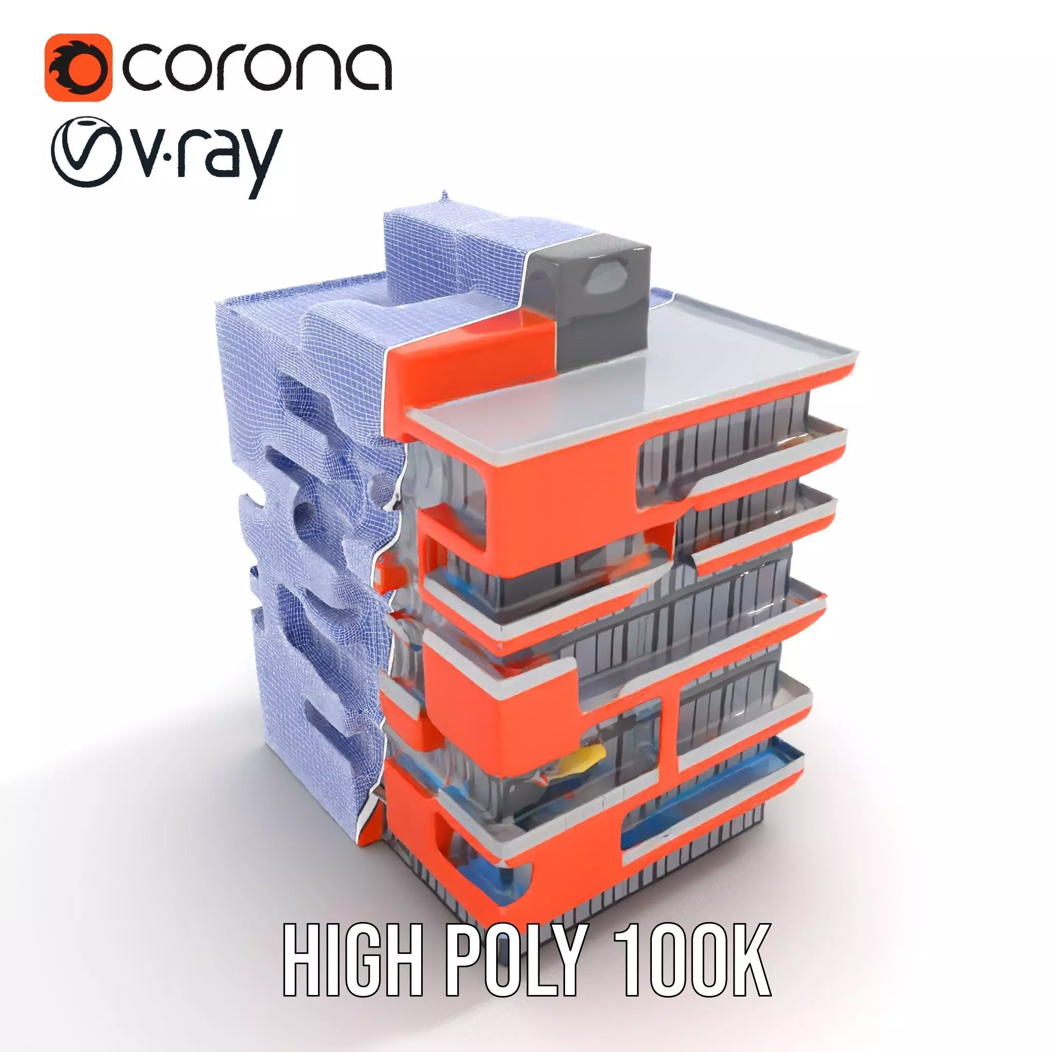 Modern Orange Building model pack Low-poly 3D model_31