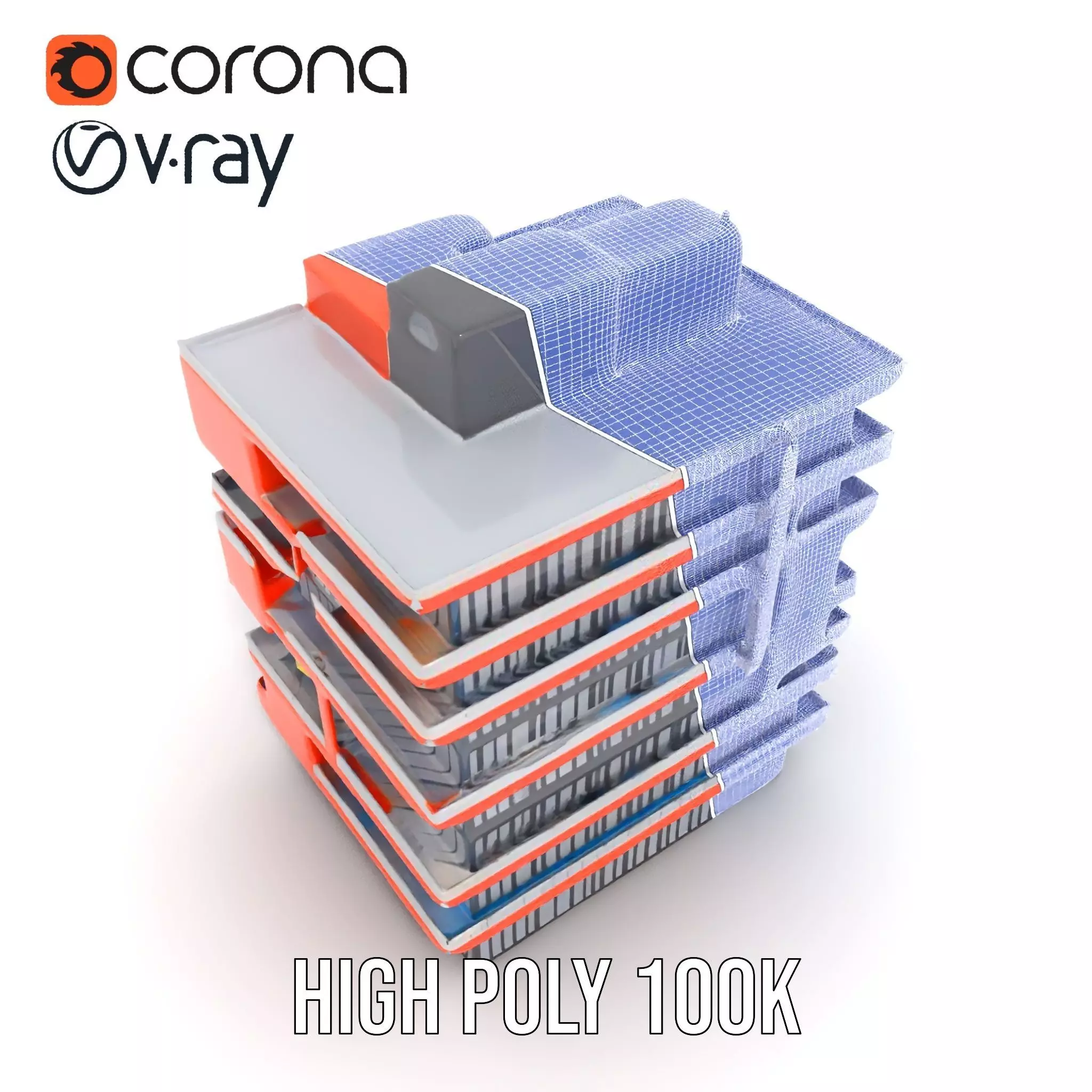 Modern Orange Building model pack Low-poly 3D model_25