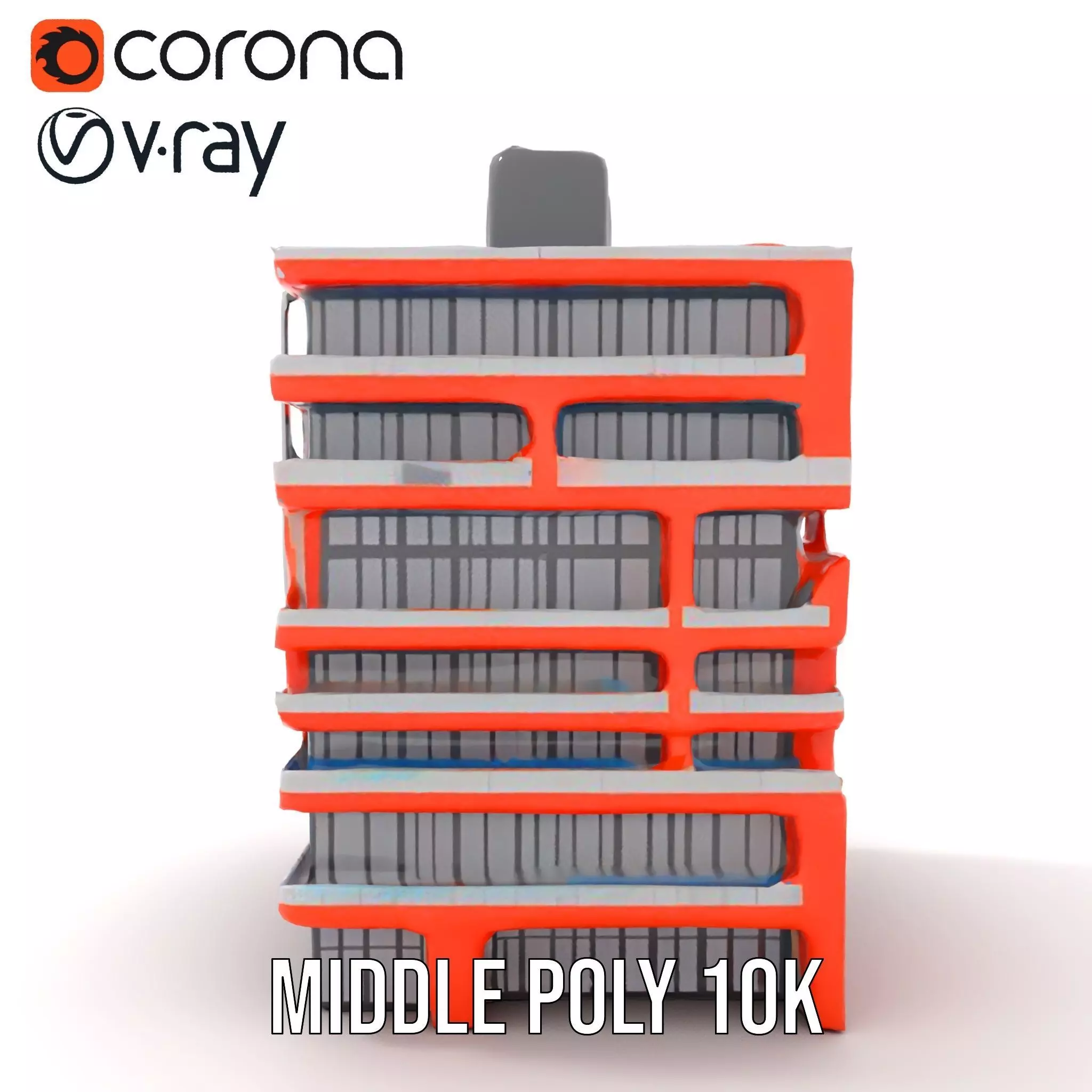 Modern Orange Building model pack Low-poly 3D model_21