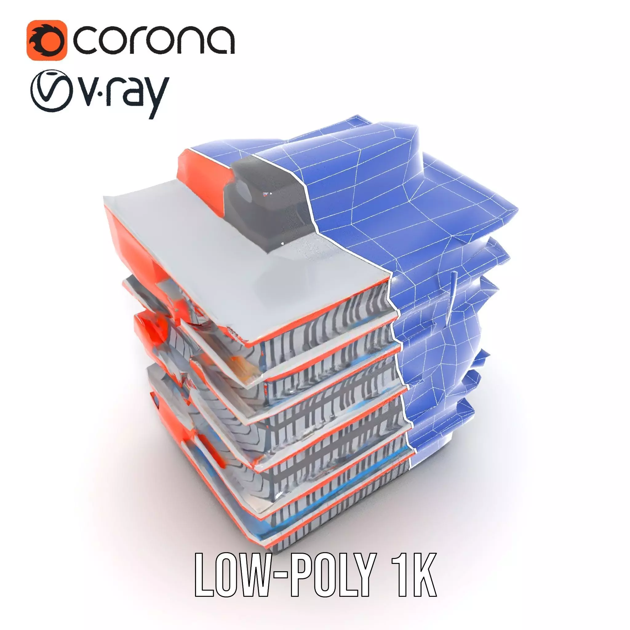 Modern Orange Building model pack Low-poly 3D model_24