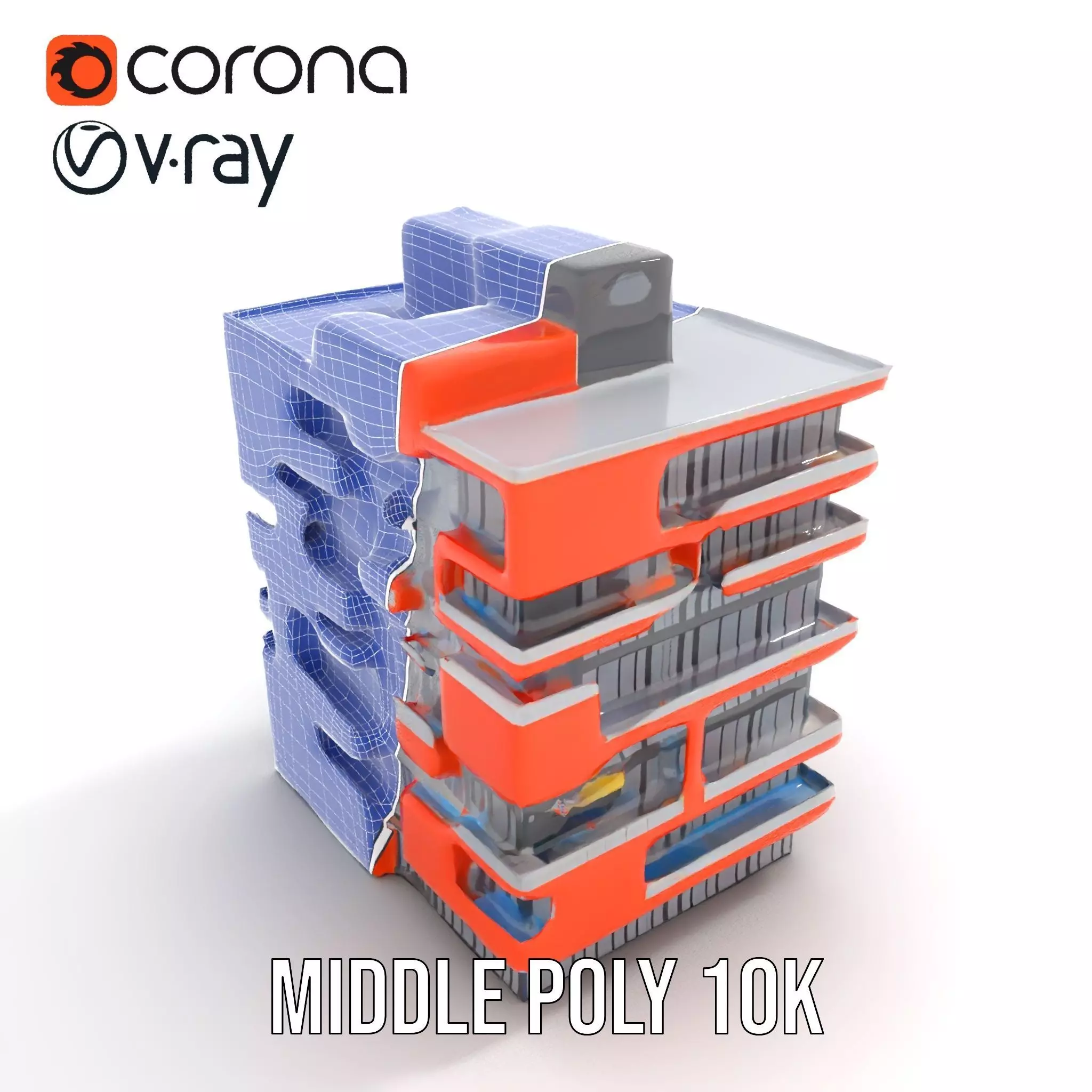 Modern Orange Building model pack Low-poly 3D model_26