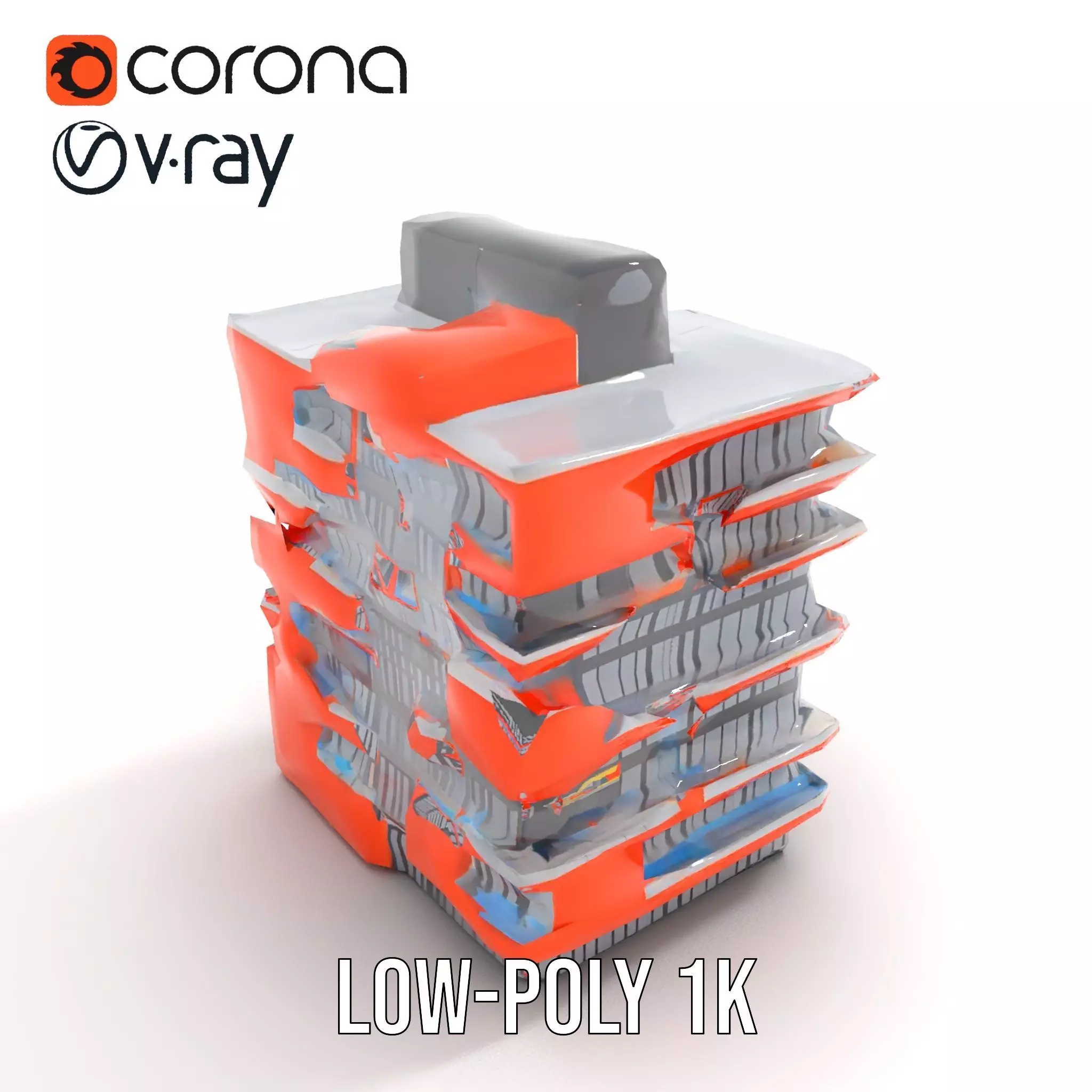 Modern Orange Building model pack Low-poly 3D model_19