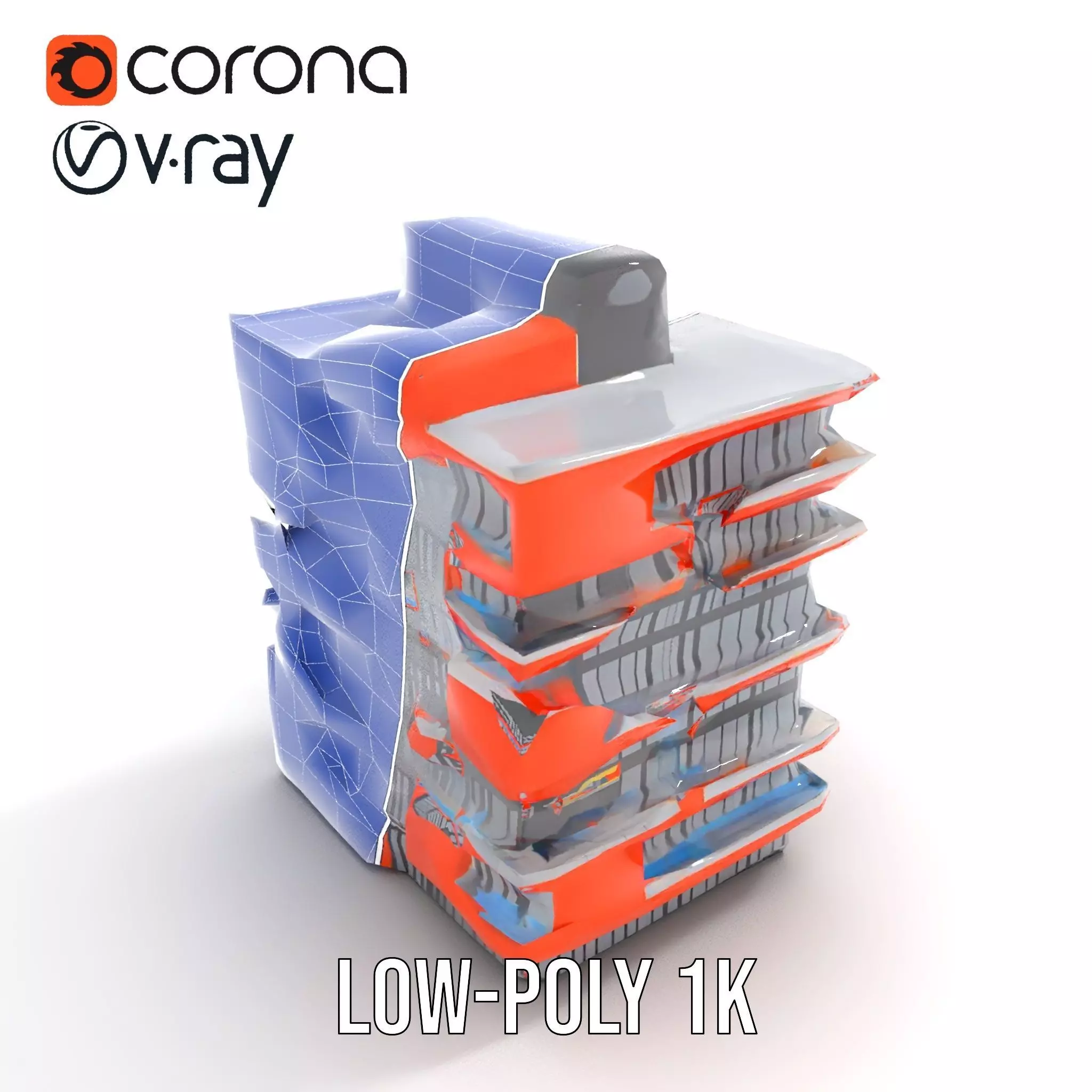 Modern Orange Building model pack Low-poly 3D model_12