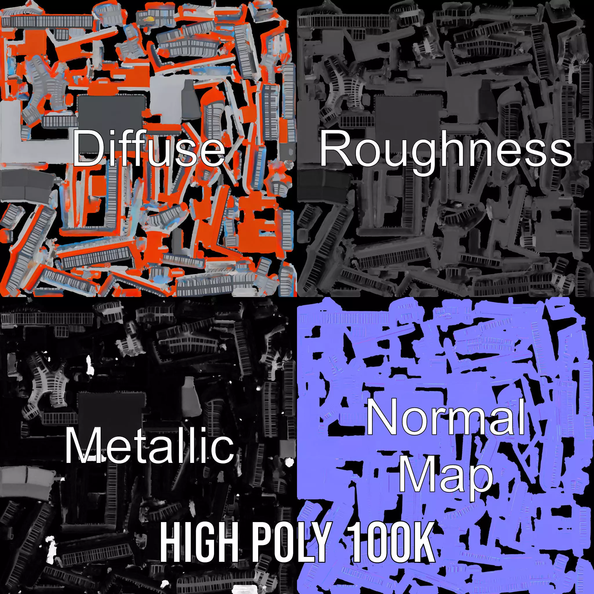 Modern Orange Building model pack Low-poly 3D model_3