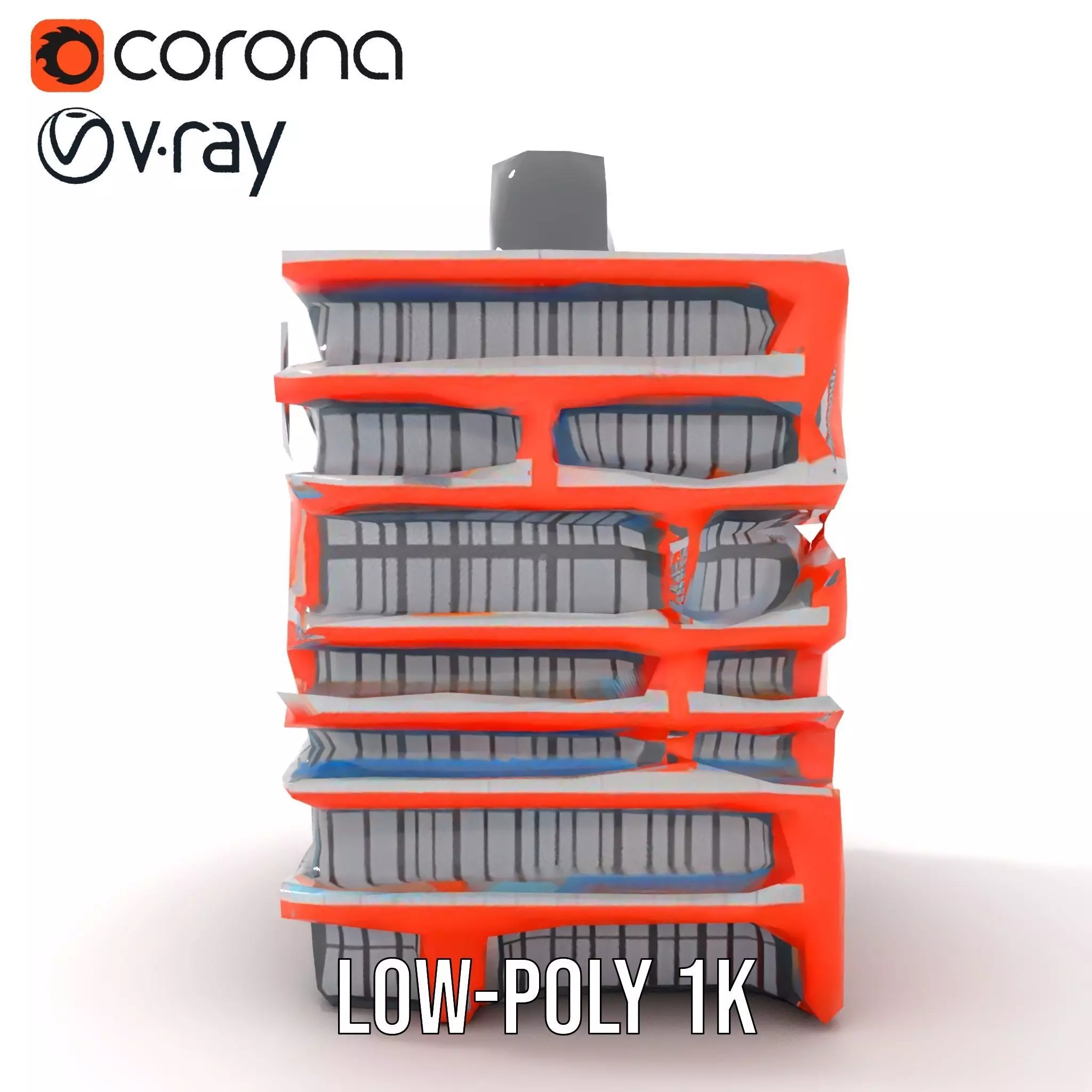 Modern Orange Building model pack Low-poly 3D model_9