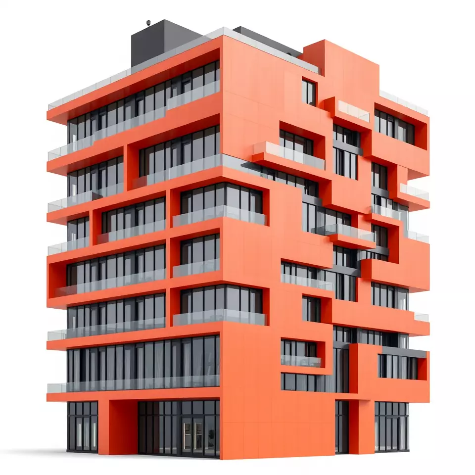 Modern Orange Building model pack Low-poly 3D model_2