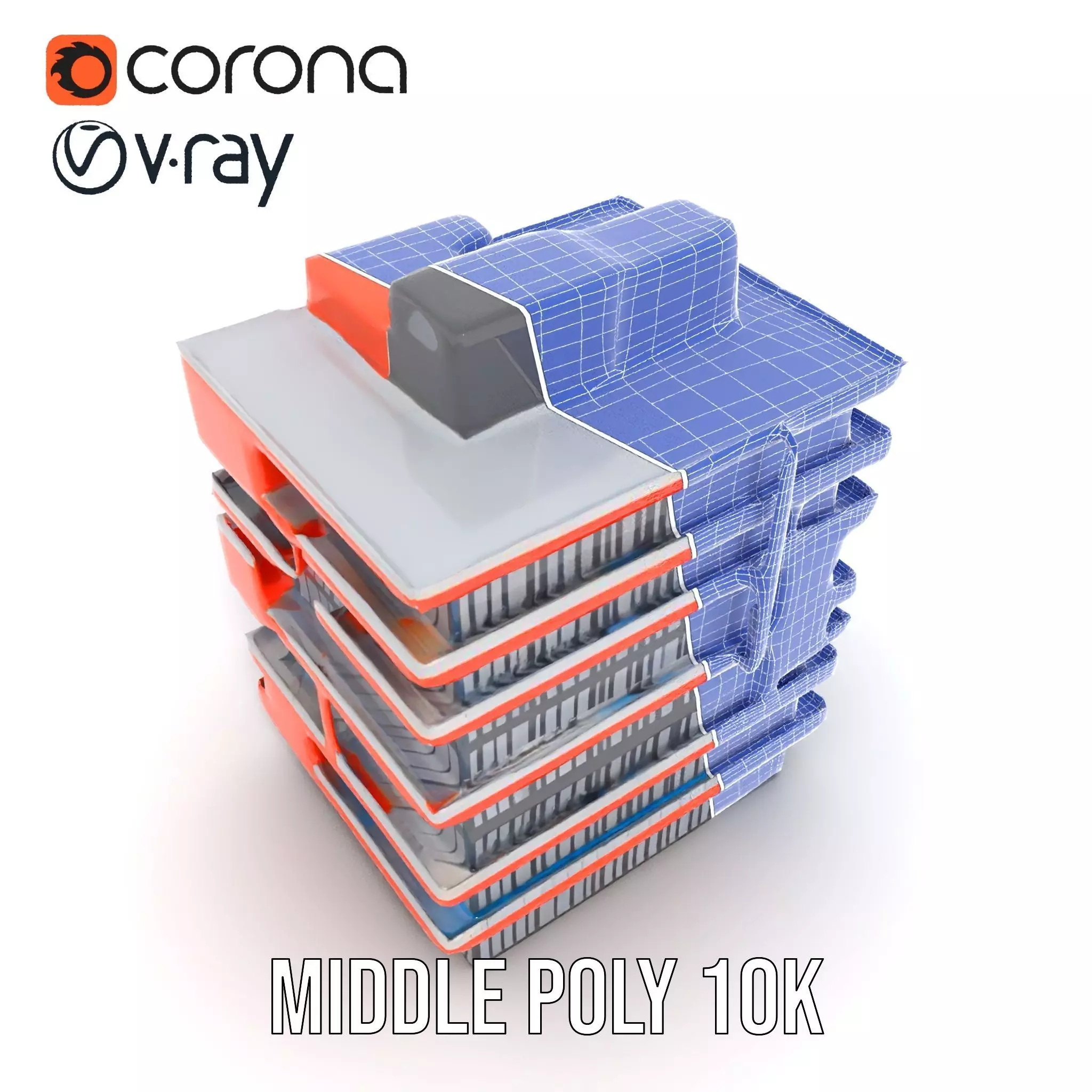 Modern Orange Building model pack Low-poly 3D model_18