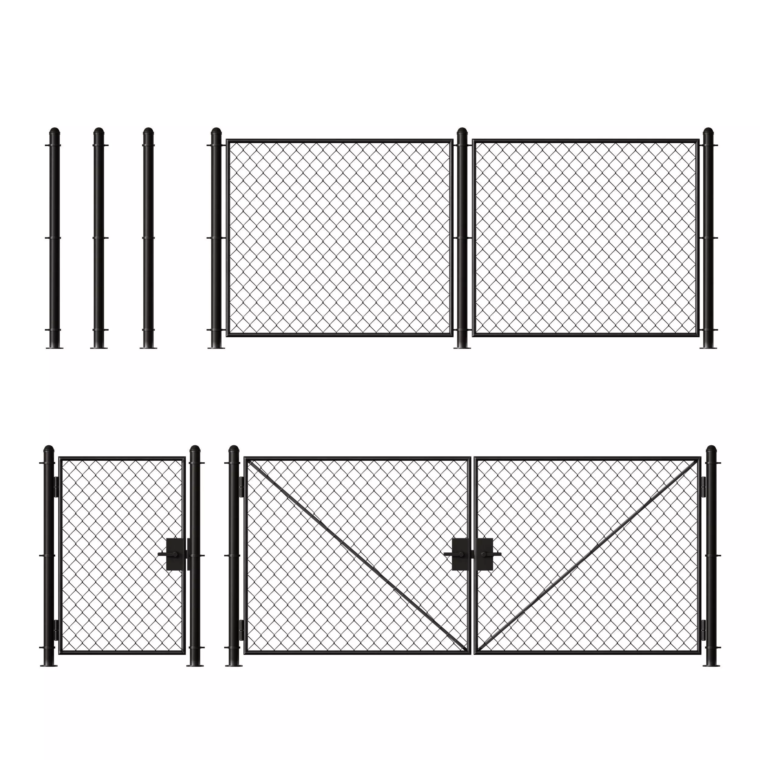 Metal mesh fence gate and wicket 3D model_0