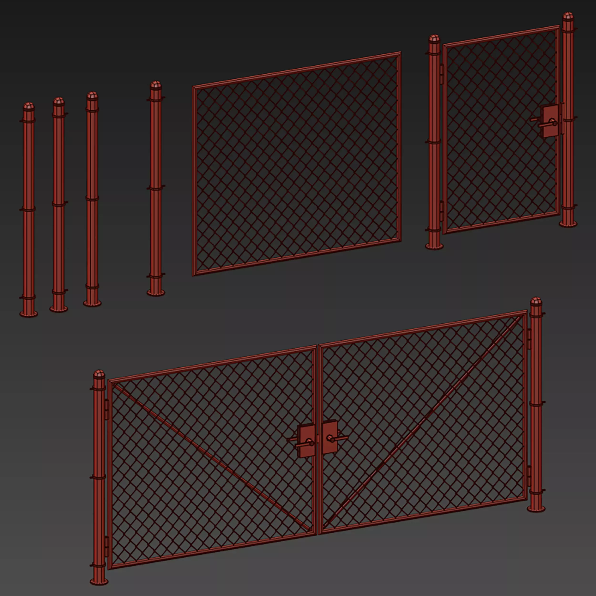 Metal mesh fence gate and wicket 3D model_18