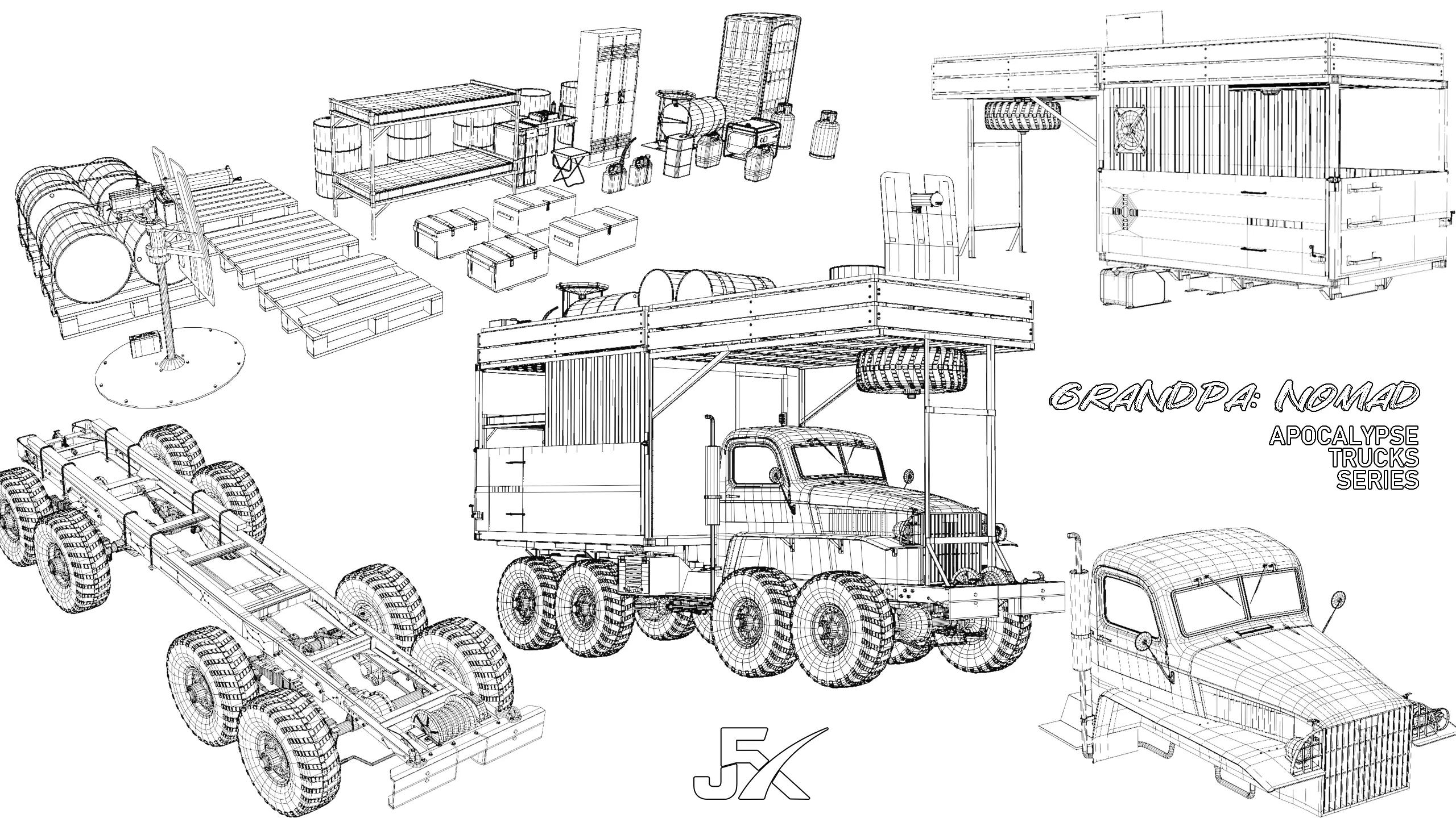 PBR-GrandPa Nomad-PostApocalyptic Truck Low-poly 3D model_42