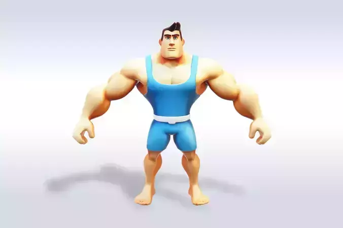 3D Cartoon character t pose muscle strong man sport gym 