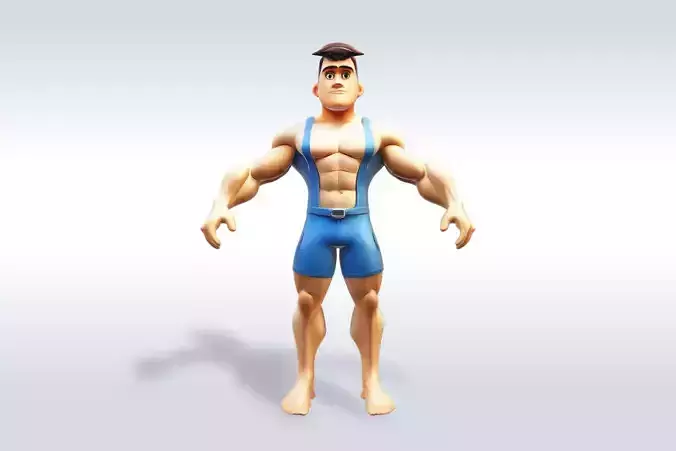 3D Cartoon character t pose muscle strong man sport gym