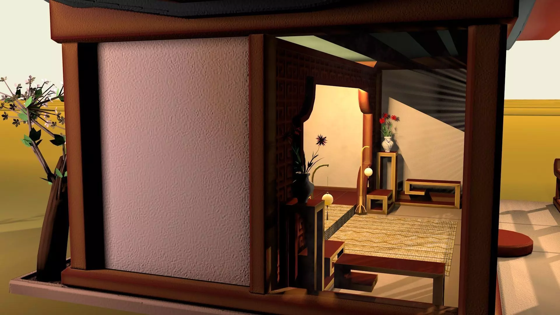 Stylized Chinese Pavilion Traditional Oriental Rest House Low-poly 3D model_9