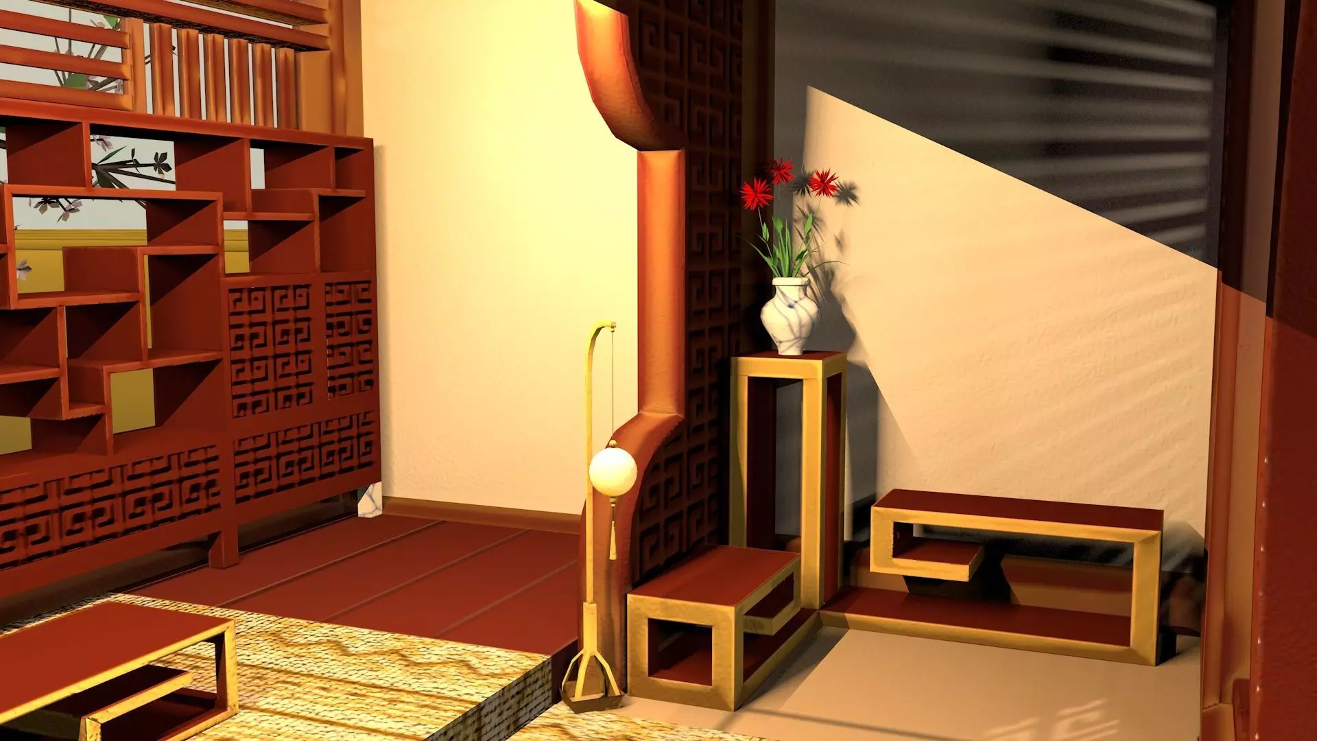 Stylized Chinese Pavilion Traditional Oriental Rest House Low-poly 3D model_8