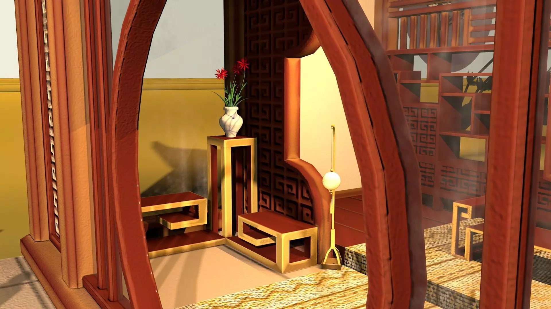 Stylized Chinese Pavilion Traditional Oriental Rest House Low-poly 3D model_10