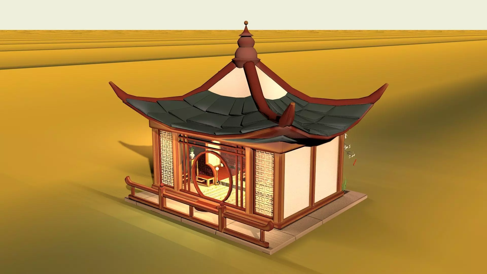 Stylized Chinese Pavilion Traditional Oriental Rest House Low-poly 3D model_5