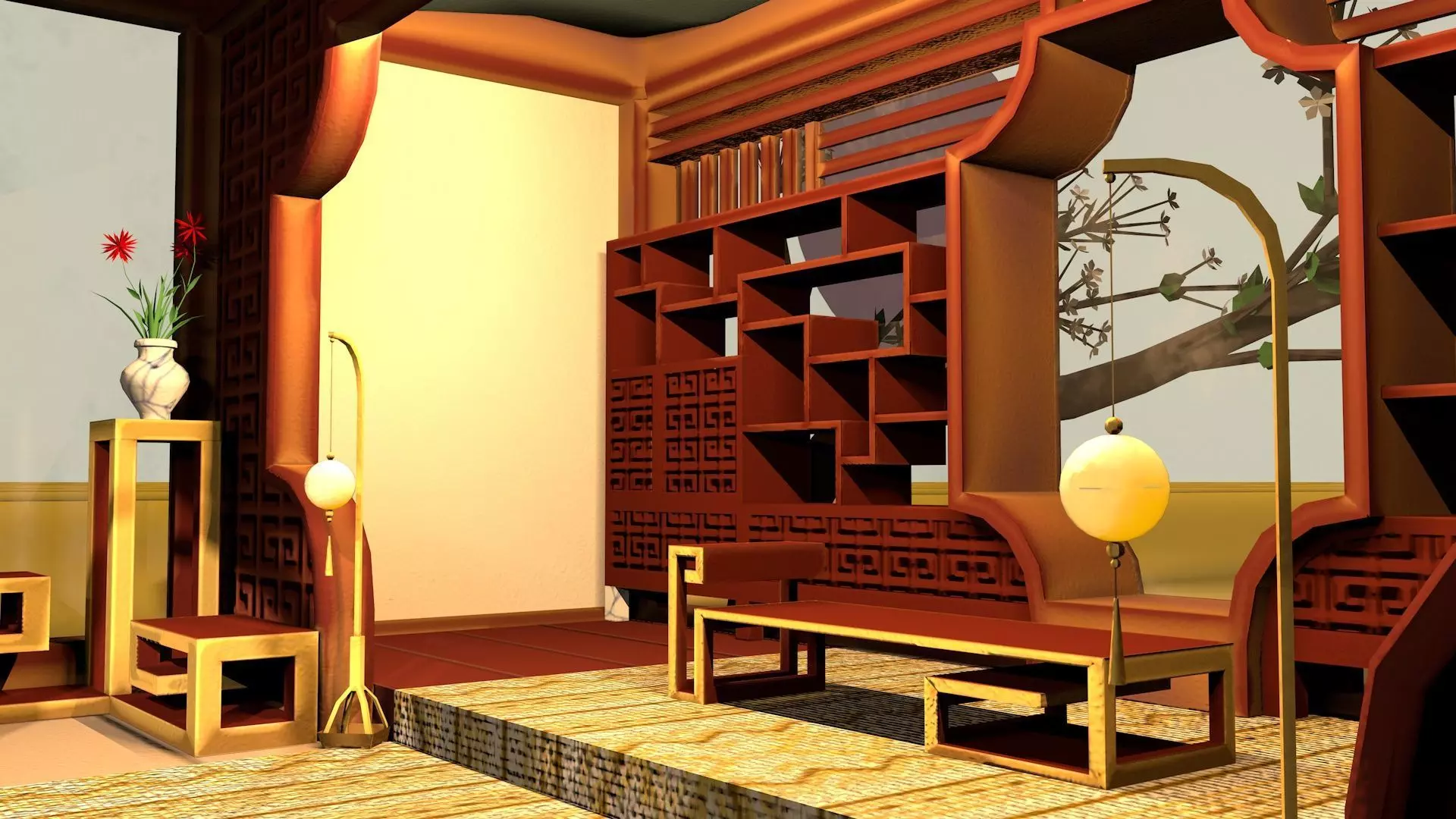 Stylized Chinese Pavilion Traditional Oriental Rest House Low-poly 3D model_7