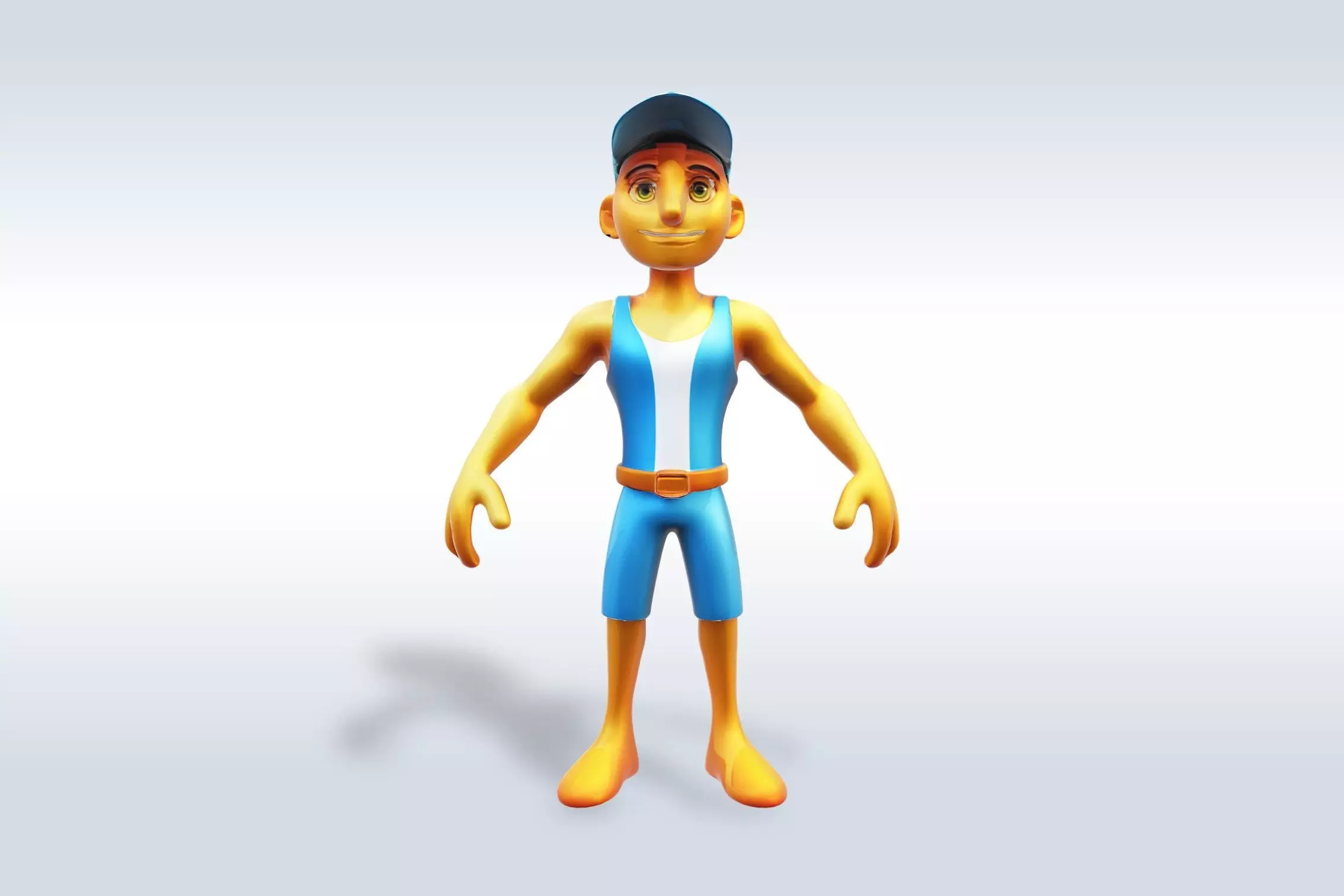 3D Cartoon character t pose muscle strong man sport gym Low-poly 3D model_0