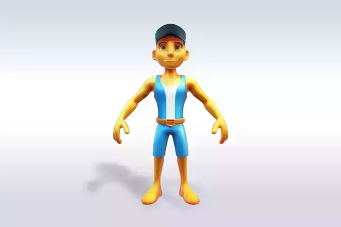 3D Cartoon character t pose muscle strong man sport gym