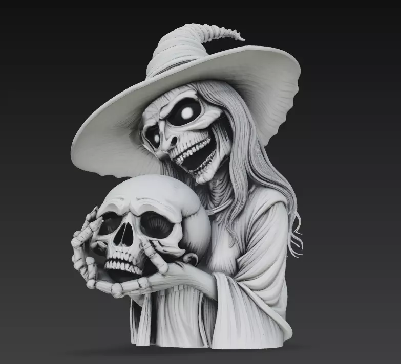 Stylized Witch Skeleton - Halloween 3D Model 3D print model_9