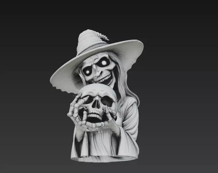 Stylized Witch Skeleton - Halloween 3D Model 3D print model_0