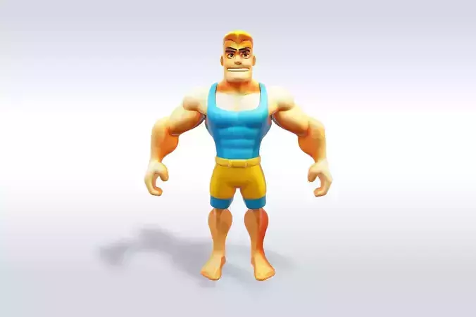 3D Cartoon character t pose muscle strong man sport gym