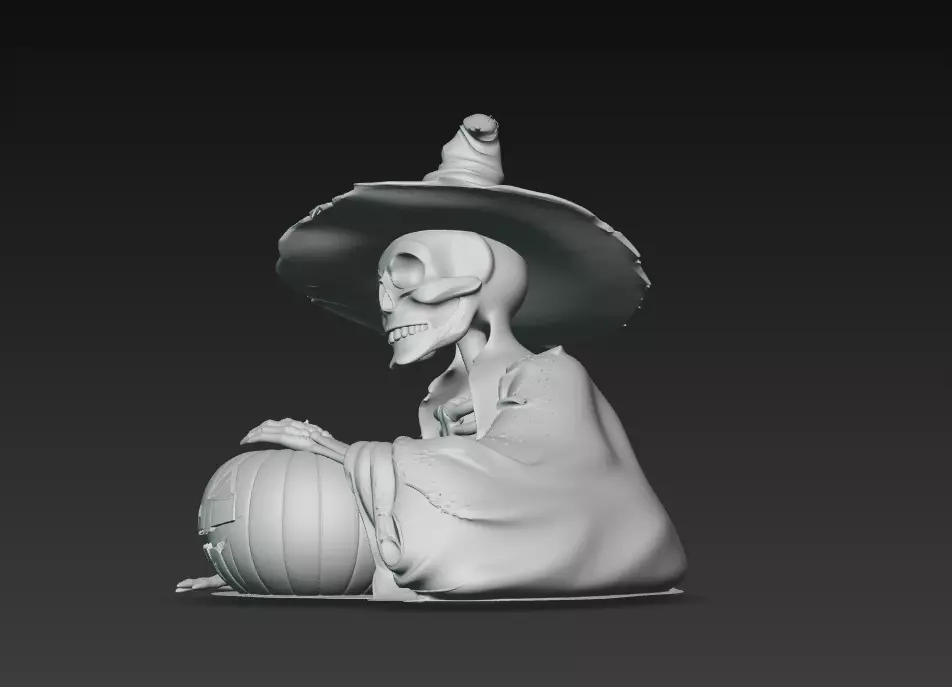 Witch Skeleton with Pumpkin - Stylized Halloween 3D Model 3D print model_9