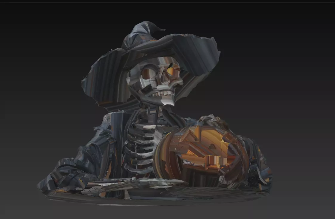 Witch Skeleton with Pumpkin - Stylized Halloween 3D Model 3D print model_4