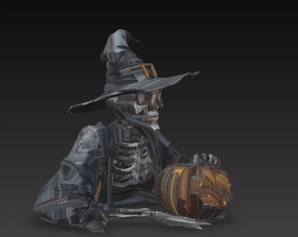 Witch Skeleton with Pumpkin - Stylized Halloween 3D Model 3D print model_2