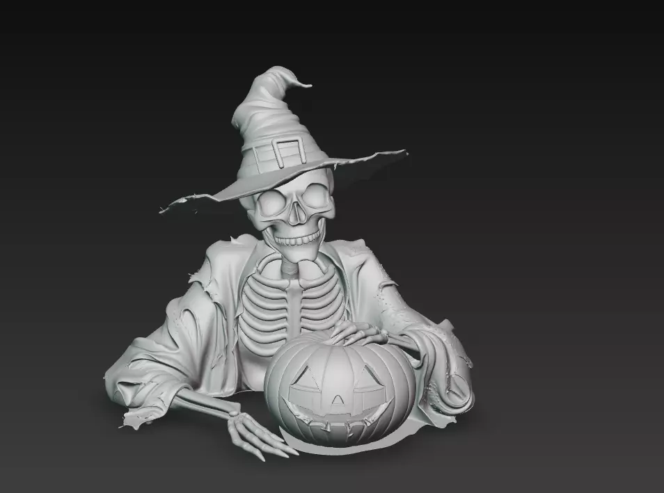 Witch Skeleton with Pumpkin - Stylized Halloween 3D Model 3D print model_11