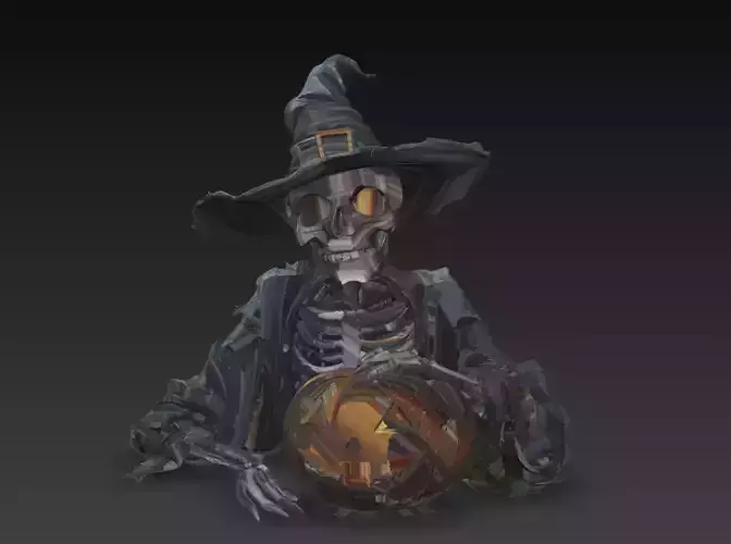 Witch Skeleton with Pumpkin - Stylized Halloween 3D Model 3D print model Witch Skeleton with Pumpkin - Stylized Halloween 3D Model 3D print model