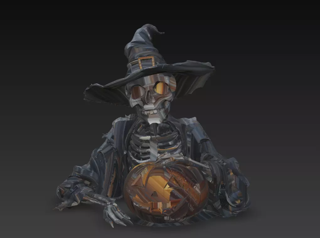 Witch Skeleton with Pumpkin - Stylized Halloween 3D Model 3D print model_0