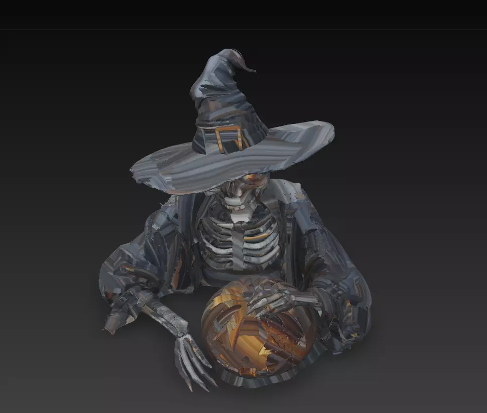 Witch Skeleton with Pumpkin - Stylized Halloween 3D Model 3D print model_3