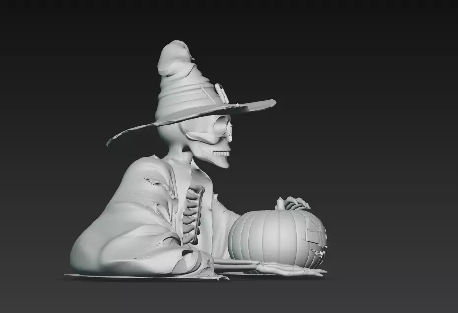 Witch Skeleton with Pumpkin - Stylized Halloween 3D Model 3D print model_10