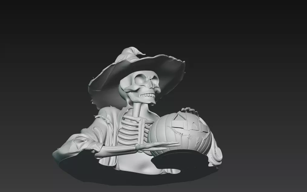 Witch Skeleton with Pumpkin - Stylized Halloween 3D Model 3D print model_8