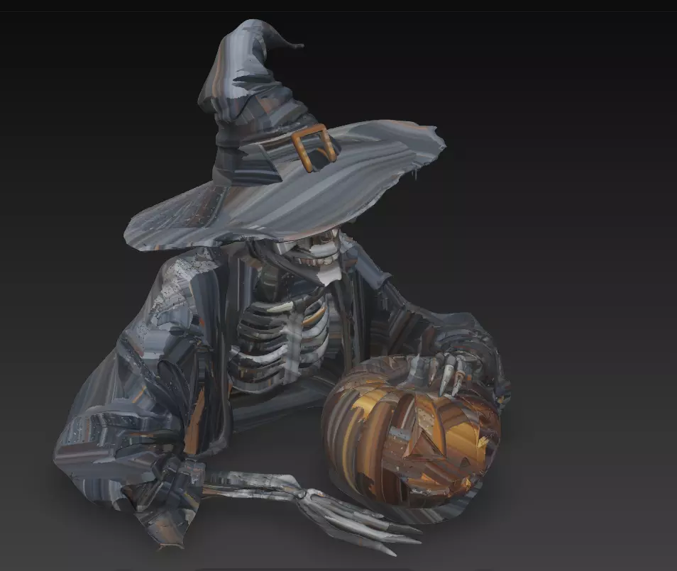 Witch Skeleton with Pumpkin - Stylized Halloween 3D Model 3D print model_5