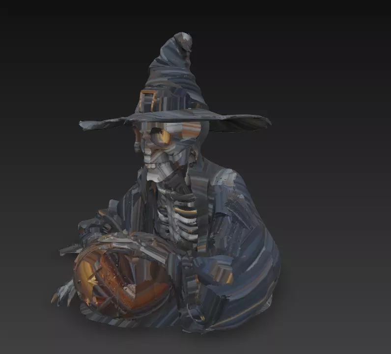 Witch Skeleton with Pumpkin - Stylized Halloween 3D Model 3D print model_7
