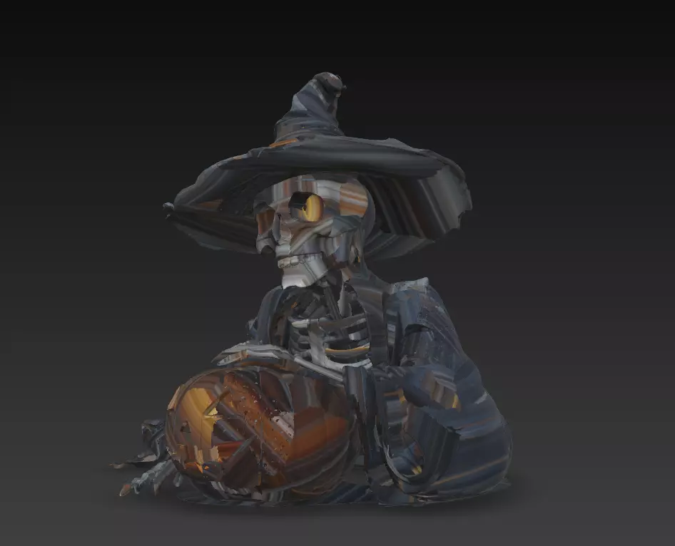 Witch Skeleton with Pumpkin - Stylized Halloween 3D Model 3D print model_1