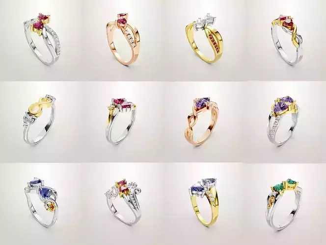 Heart Shaped Two Stone Engagement Ring 12 pieces