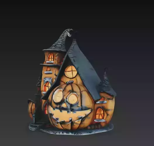 Stylized Pumpkin Haunted House - Halloween 3D Model 3D print model