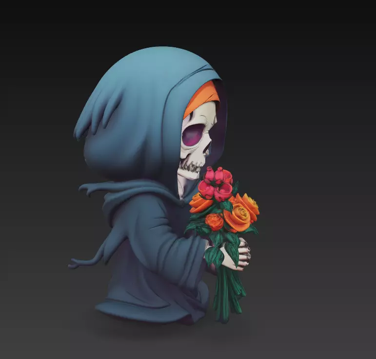 Death Blossom - Stylized Skeleton with Roses 3D Model 3D print model_5