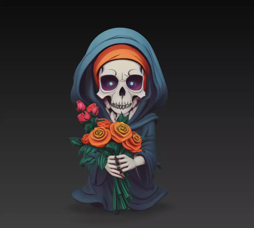 Death Blossom - Stylized Skeleton with Roses 3D Model 3D print model_0