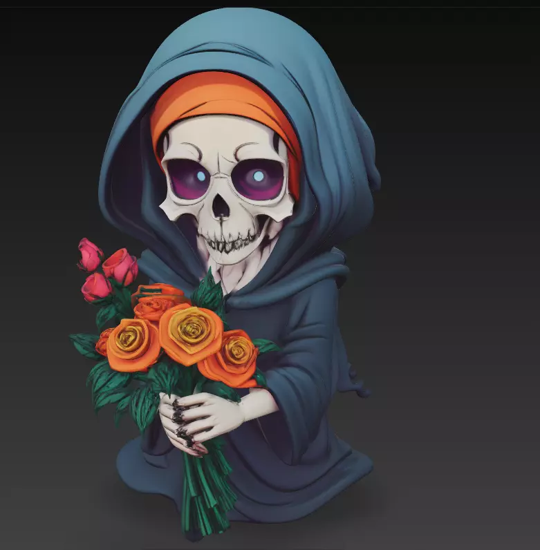 Death Blossom - Stylized Skeleton with Roses 3D Model 3D print model_3