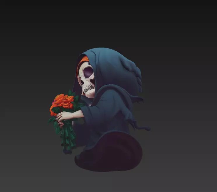 Death Blossom - Stylized Skeleton with Roses 3D Model 3D print model_6