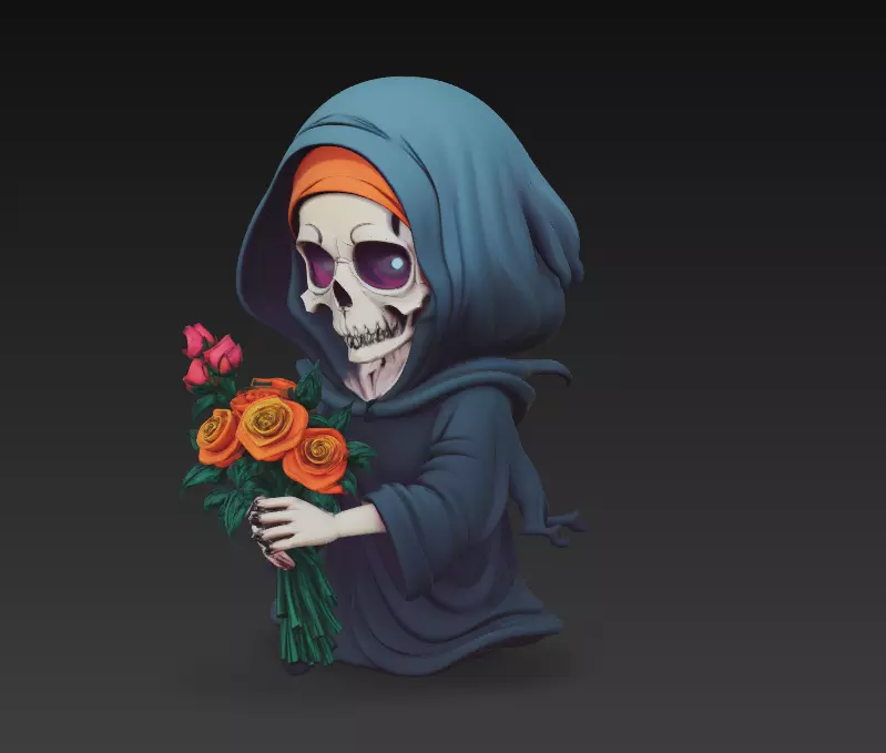 Death Blossom - Stylized Skeleton with Roses 3D Model 3D print model_2