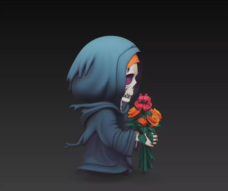 Death Blossom - Stylized Skeleton with Roses 3D Model 3D print model_8