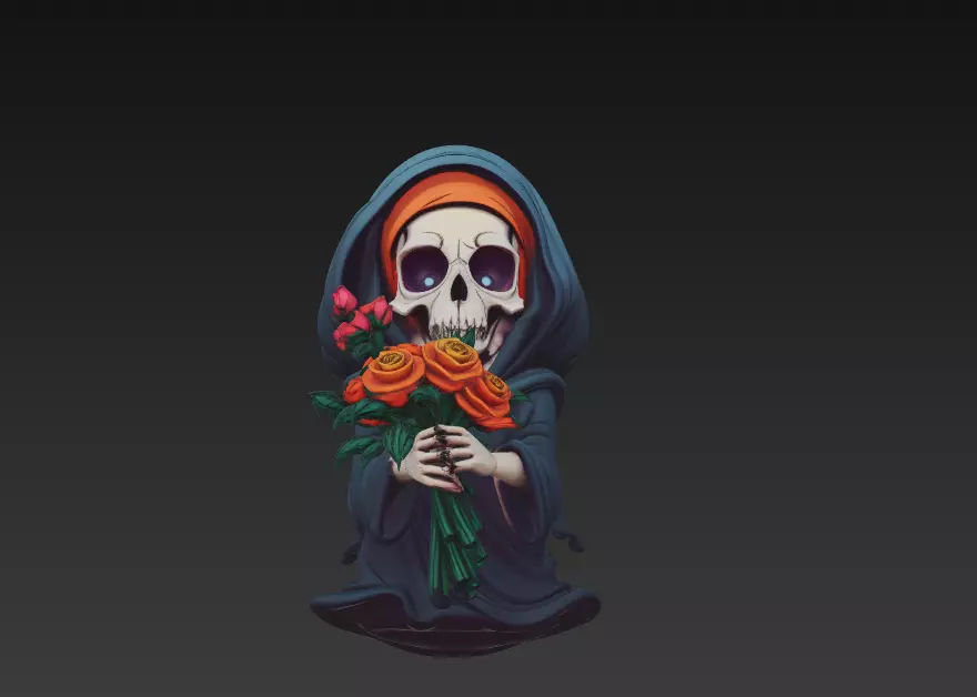 Death Blossom - Stylized Skeleton with Roses 3D Model 3D print model_1
