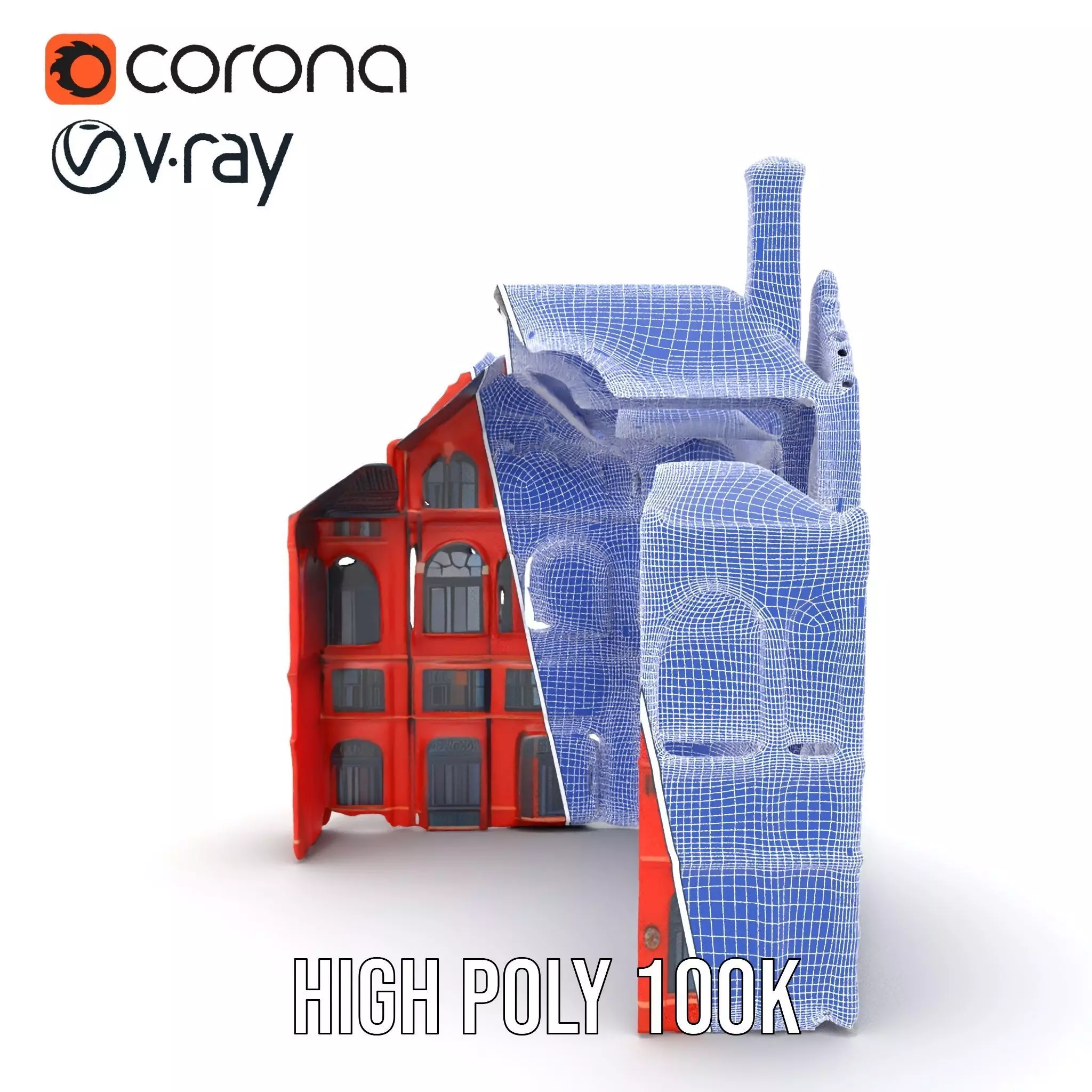 Historic Red Brick Building model pack Low-poly 3D model_34